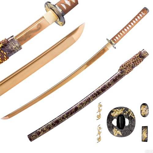 Handmade Sharp Katana, Traditional Clay Tempered 1060/9260/T10 Steel, Full Tang Real Katana Sword, Authentic Japanese Craft Samurai Sword - color: Gold