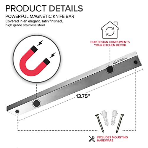 Modern Innovations Magnetic Knife Holder for Wall and Fridge - 14" Knife Magnetic Strip, Magnet Kitchen Knife Holder and Rack, Stainless Steel Magnetic Knife Bar for Kitchen Utensils - size: 14 Inch