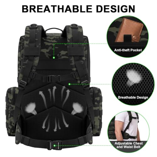 TILYMOL 55L Military Tactical Backpack for Men & Women, Large Assault Pack - color: Black Camo, size: 55L