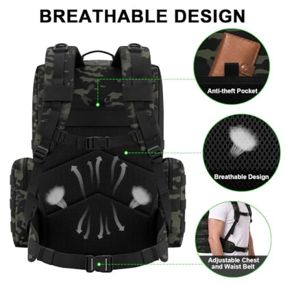 TILYMOL 55L Military Tactical Backpack for Men & Women, Large Assault Pack - color: Black Camo, size: 55L