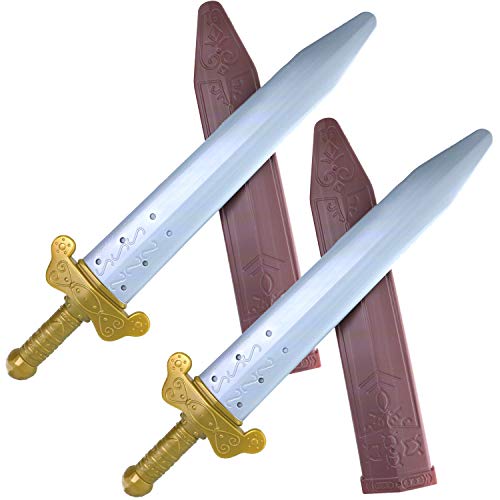 GiftExpress Pack of 2 19" Plastic Roman Sword with Sheath for Pretend Play, Knight Costume, Roman Warrior Costume Accessory