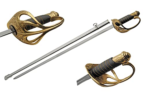 SZCO 32” Officer Ceremonial Sword – Military Dress Sword for Adults with Brass Guard & Pommel, Leather Wrapped Handle & Metal Scabbard for Reenactment, Costume, Display & Ceremonial Use