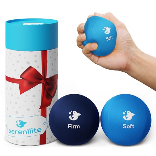 Serenilite Hand Therapy Exercise Stress Ball Bundle, Tri-Density Stress Balls for Adults & Grip Strengthening, Squeeze Balls for Hand Therapy, Hand Therapy Balls, Squeeze Ball, Hand Balls for Therapy - color: Blue, Dark Blue