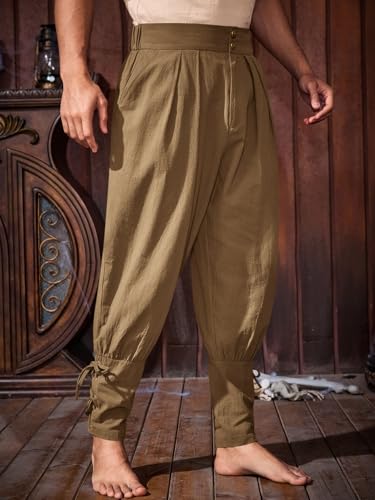 Runcati Mens Medieval Ankle Pants Renaissance Viking Pirate Pants Halloween - color: Brown, size: Large