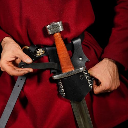 Mythrojan Medieval Sword Frog Adventurer with Leather Holder for Universal Rapier, Broadsword, Cutlass - style: Black (7.5" X 5")