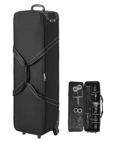 VEVOR Studio Equipment Trolley Case, 46.46 x 14.57 x 11.81 in / 118 x 37 x 30 cm, Rolling Camera Bag, Carrying Bag with Wheels Straps Padded Compartment Handle, for Light Stands, Tripods, Telescopes - size: 46.46 x 14.57 x 11.81 in
