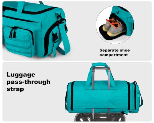 LHI 50L Tactical Duffle Bag for Men, 3-in-1 Gym Duffle and Backpack, Shoe Compartment, Laptop Sleeve and MOLLE, Carry-On Travel Weekender and Overnight Bag – Lake blue - color: Lake blue