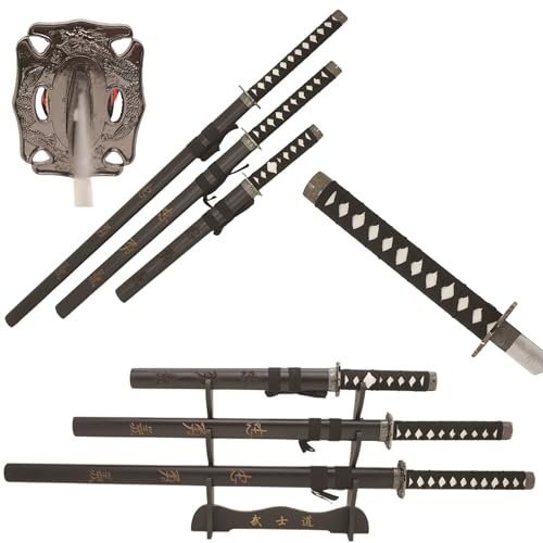 Snake Eye Tactical Two Tone Dragon Design 3 Piece Samurai Katana Set - color: LBK4
