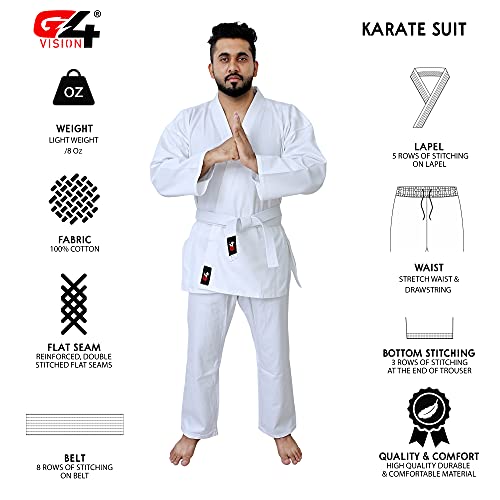 G4 Karate Suit GI Aikido Training Adult Student Uniform Set Free Belt Black White - color: White, size: 000/110cm