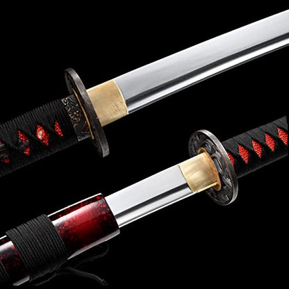 Traditional Heat/Clay Tempered Hand Forged Katana Sword | Real 1060/1095 T10 High Carbon Steel Sharp Full Tang Katanas | Practical Authentic Japanese Samurai Swords - color: Sun Flowers
