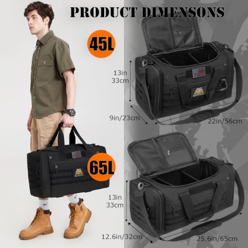 65L Extra Large Duffle Bag for Men & Women - Military Tactical Gym Bag - color: Black, size: 65L