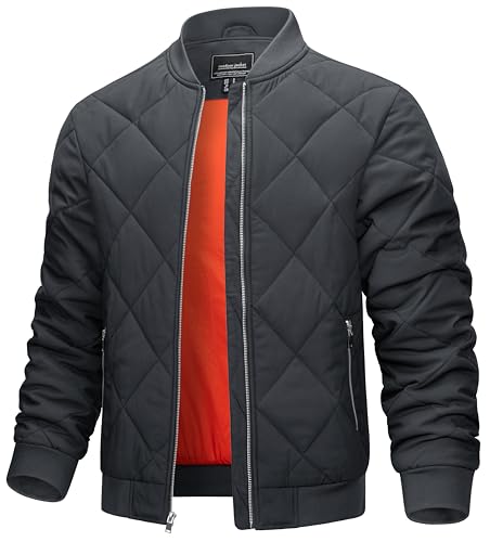 TACVASEN Men's Padded Jackets Winter Full Zipper Fleece Outwear Casual Windproof Bomber Varsity Coat - color: Dark Grey, size: XX-Large