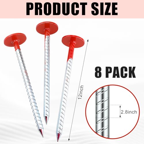 8 Pack Rebar Survey Marker Stakes 12 Inch Long Heavy Duty Red Property Line Marker Stakes for Paving Stones, Gardens, Lawn Edges, and Weed Barriers - color: Red