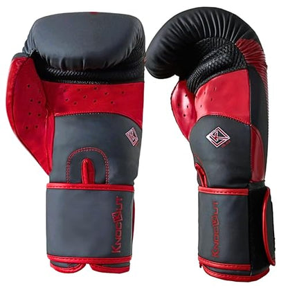 Knockout Elite Boxing Gloves 2 Pair Set, Complete Kit with Hand Wraps, Bag Pack, and Mouth Guard - Size 8oz-16oz-All Color Available - color: Black / Red, size: 14 oz