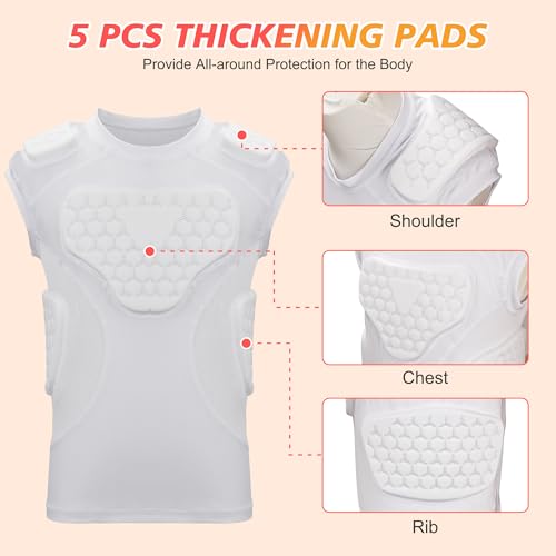 GUOZI Youth Football Padded Shirt with Chest Rib Shoulder Protectors - size: Large, style: White