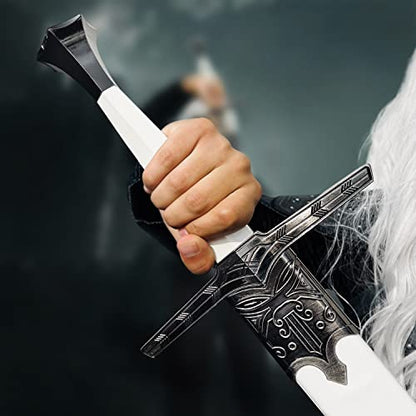 Medieval Fantasy Sword Replica The Witcher Sword Blade w/Faux Leather Handle - Steel Swords w/Wooden Scabbard - The Knight Sword for Collection, LARP, Cosplay & Gifts - style: White Wolf