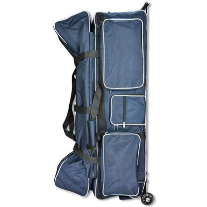Fencing Bag with Wheels - Competition Draw-bar Rolling Fencing Bag - Fencing Bags with A High-Top Weapon Bag - color: Navy Blue