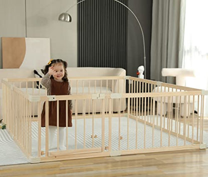 Baby Playpen Play Fence Gate Play Pen Wood Large,Playpens for Babies and Toddlers Kids Indoor,Baby Play Yards Gym - size: 160x180x61 cm