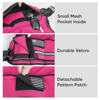 APEXUP Adjustable Weighted Vest, 4-10lb/12-18lb/20-32lb Vest with 6 Ironsand Weights and Large Pocket, Weight Vest for Men Women Strength Training, Running, Walking - color: Pink, size: 12-18lbs