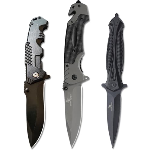 3Piece Set Pocket Folding Knives,440C Stainless Steel Blade,Liner Lock,Tactical Camping Folding Knives Belt Clip,Lightweight,Womens Dad Father Gift,For Outdoor, Hunting, Fishing ,Camping (Type-3) - color: Type-3