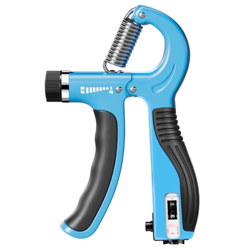 JTHEW Grip Strength Trainer - Adjustable Resistance 11-132lbs/5-60kg Hand Gripper & Forearm Strengthener Device with Smart Counter for Sports & Rehab - color: Blue