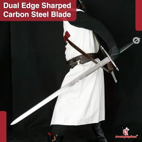 Armory Replicas™ Medieval Hand Forged Knight Sword EN45 Carbon Steel Full Tang with Scabbard - style: Hand-Forged Tempered Sword