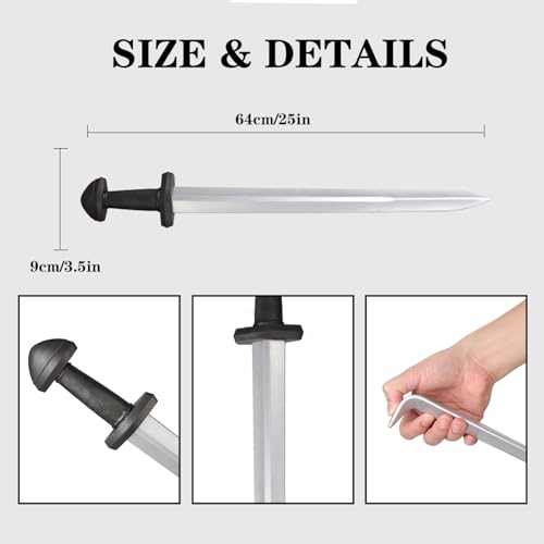 2 PCS 25 Inch Medieval Viking PU Foam Sword for Adults Costume Weapon Birthdays Gifts