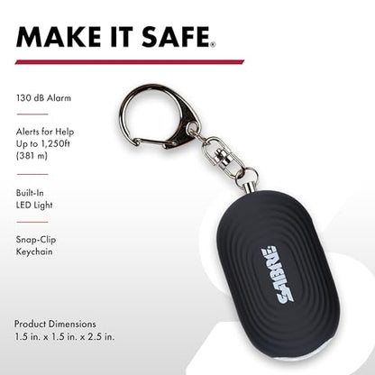SABRE 2-in-1 Personal Alarm with LED Light, 130dB Personal Safety Siren, Snap Hook for Instant Access, 1,250 Foot (381 Meters) Range, Compact Design for Easy Attachment to Purse, Bag, or Keys - color: Black
