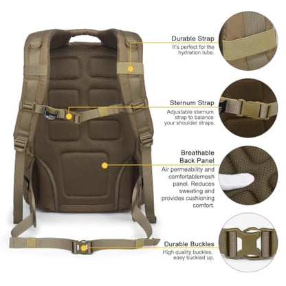 Mardingtop 40L Tactical Backpack for Men, Large Molle Military Rucksack Assault Pack for Hiking Travel Camping - color: Khaki