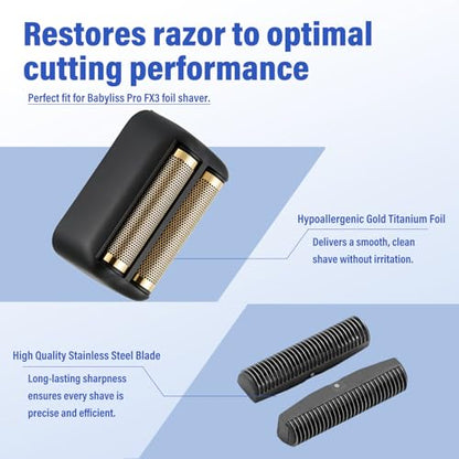 Replacement Head and Blades Compatible with BaByliss Pro FX3 Foil Shaver - color: Black 2 Pack