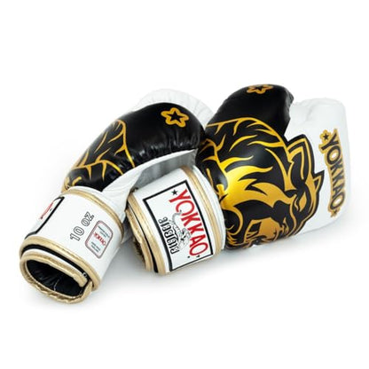 YOKKAO Design Breathable Muay Thai Boxing Glove | Premium Leather Training and Sparring Gloves for Men and Women | Winning Boxing Gloves | Punching Glove - color: White, size: 10oz