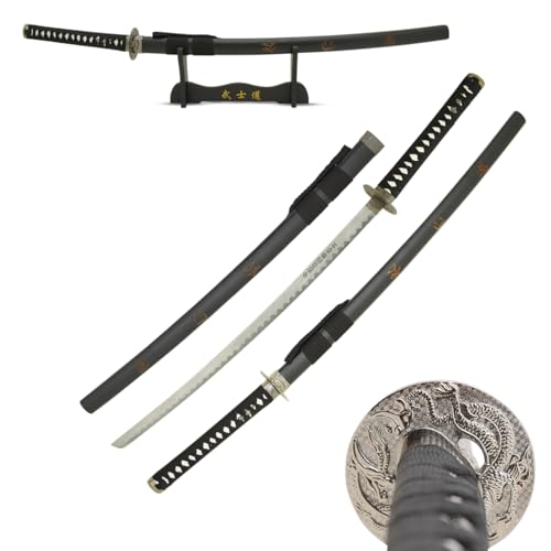 MASTER USA - Hand Carved Katana Sword with Samurai Bushido Code on Scabbard, 1045 Steel, 41.5 Inches Overall, Includes Display Stand - color: Sword of Courtesy