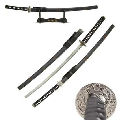 MASTER USA - Hand Carved Katana Sword with Samurai Bushido Code on Scabbard, 1045 Steel, 41.5 Inches Overall, Includes Display Stand - color: Sword of Courtesy