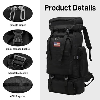 JUMAHE 80L 2-pack Hiking Backpack for Men with Sling Tactical Backpack - Rucksack Molle Military Tactical Waterproof Lightweight Camping Backpack 3 Day Assault Pack for Travel, Climbing, Backpacking - color: 80l Black - Pro(900d Fabric) + Sling Bag Bundle