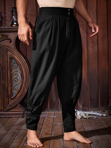 Runcati Mens Medieval Ankle Pants Renaissance Viking Pirate Pants Halloween - color: Black, size: Medium