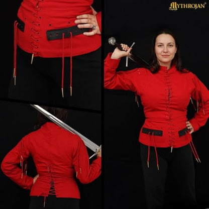 Mythrojan Late Medieval Padded Arming Doublet Gambeson with Brass Aiglets, Ideal for Knightly Medieval Reenactment LARP - color: Red, size: 3X-Large