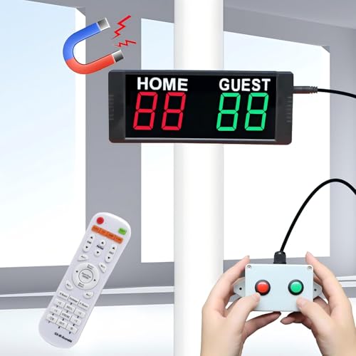YZ Portable Electronic Scoreboard with 2 Button Control, Digital Scoreboard with Remote, Digital Cornhole Score Keeper, 12/24H Clock/Countdown Timer/Buzzer, Indoor&Outdoor Games - style: Rechargeable(button box)