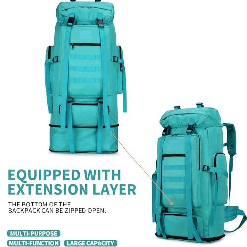 100L Hiking Camping Backpack MOLLE Rucksack Waterproof Daypack (LakeBlue) - color: Lakeblue