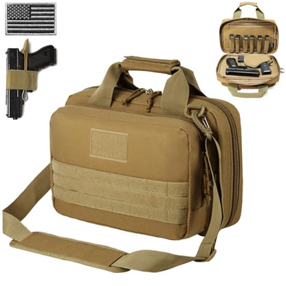 DBTAC Gun Case Bag XS | Tactical 1~2 Pistol Bag Firearm Shooting Case with Lockable Zipper for Shooting Range Outdoor Hunting | US Flag Patch + Universal Holster Included - color: Brown