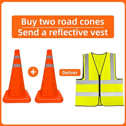 18 Inch 2 Pack Traffic Cones, Collapsible Safety Cones,Multi Purpose Pop-up Cones with Reflective Collar, Include Reflective Vest,Orange Cones for Parking lot, Driveway, Driving Training etc - size: 18Inch