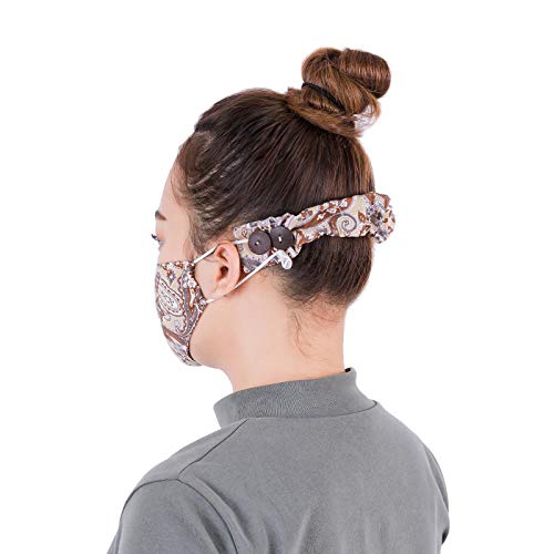 LOFBAZ Strap Holder with Buttons for Hook Face Covering Extender Adjustable Protection Reusable Washable Straps Paisley Khaki OS - color: Paisley Khaki
