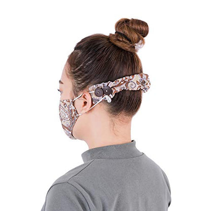 LOFBAZ Strap Holder with Buttons for Hook Face Covering Extender Adjustable Protection Reusable Washable Straps Paisley Khaki OS - color: Paisley Khaki