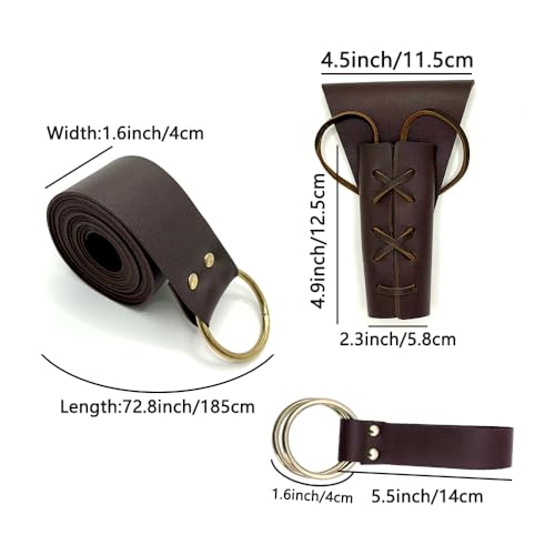 3 Packs Medieval Leather Belt Sword Dagger Frog Renaissance Belt Sword Holster for Halloween Knight Pirate Costume - color: Coffee