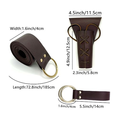 3 Packs Medieval Leather Belt Sword Dagger Frog Renaissance Belt Sword Holster for Halloween Knight Pirate Costume - color: Coffee
