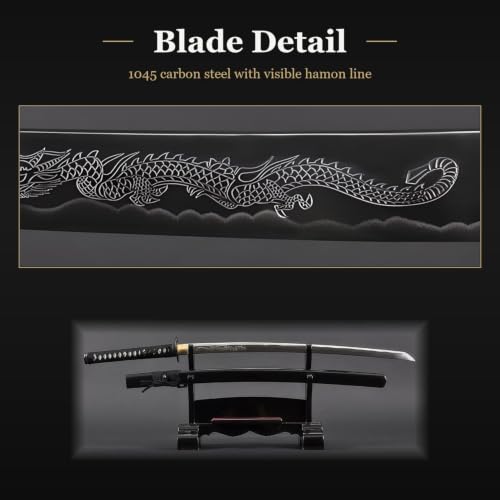 1045 Katana, Hand Forged Full Tang Japanese Sword | Classic Tsuba Series - color: Cloud Scroll 283