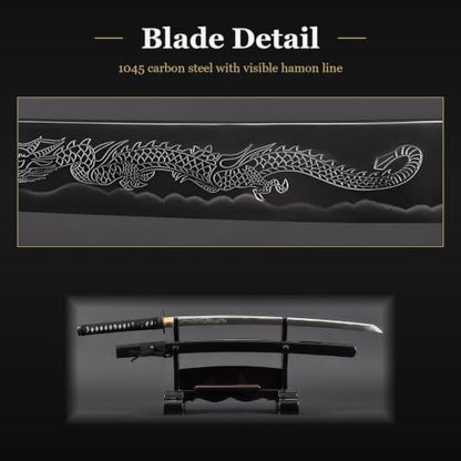 1045 Katana, Hand Forged Full Tang Japanese Sword | Classic Tsuba Series - color: Cloud Scroll 283