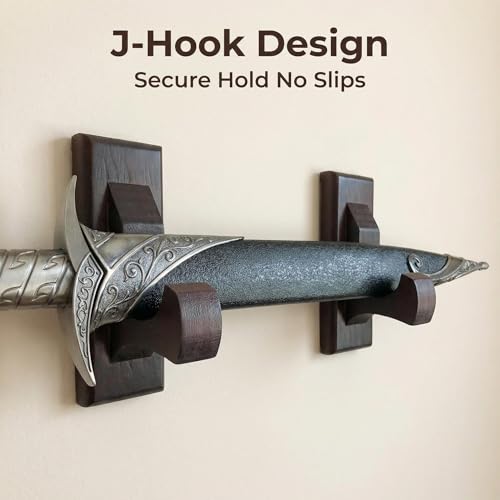NANGOPOP Sword Wall Mount Display Hooks - Wood Sword Holder Rack, Hanger for Martial Arts Weapons, Axe, Knife, Dagger, Lightsaber and Wizard Wand at Home or Office