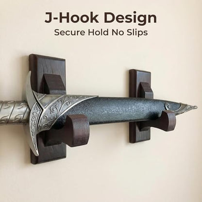 NANGOPOP Sword Wall Mount Display Hooks - Wood Sword Holder Rack, Hanger for Martial Arts Weapons, Axe, Knife, Dagger, Lightsaber and Wizard Wand at Home or Office