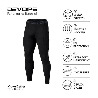 DEVOPS 2-3 Pack Men's Compression Pants Leggings Tights Pocket/Non-Pocket - color: 1# (Basic) - Black / Camo Black, size: Large