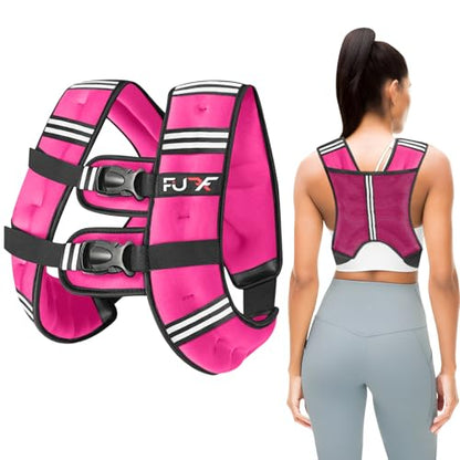FUFF Weighted Vest Woman, 15 Pound Womens Weight Vest for Walking, Strength Training Weight Vests for Female Men, Reflective Stripe Fitness Body Vest for Workout Running Jogging (Pink)